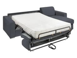 Sofá*Vente-unique Sofá de canto convertível abertura rápida em tecido cinzento antracite - 140 cm - 18 cm - CALITO Cinza antracite / Cinzento