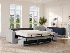 Vente-unique Sofá de canto convertível abertura rápida tecido ripas - 160 cm - 18 cm DARIELO^ Sofá