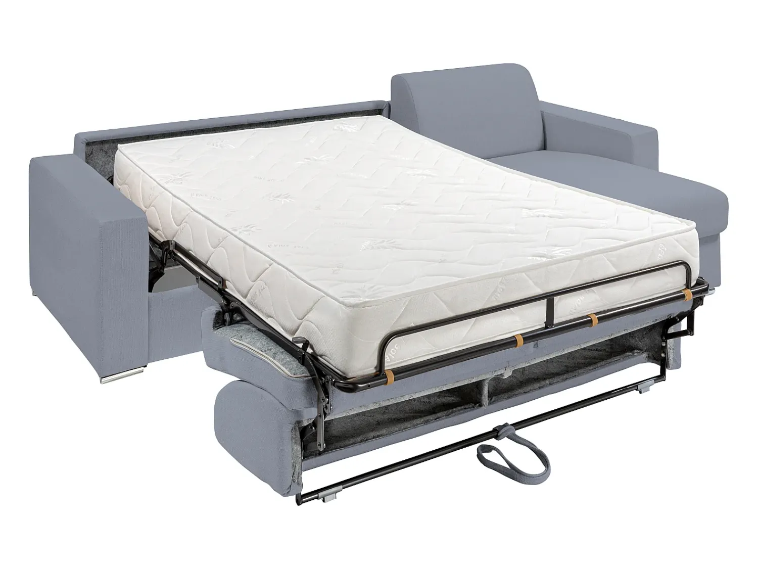 Clearance Vente-unique Sofá de canto convertível abertura rápida tecido cinzento ripas largas 140 cm - 22 cm - CALITO Cinzento claro / Cinzento