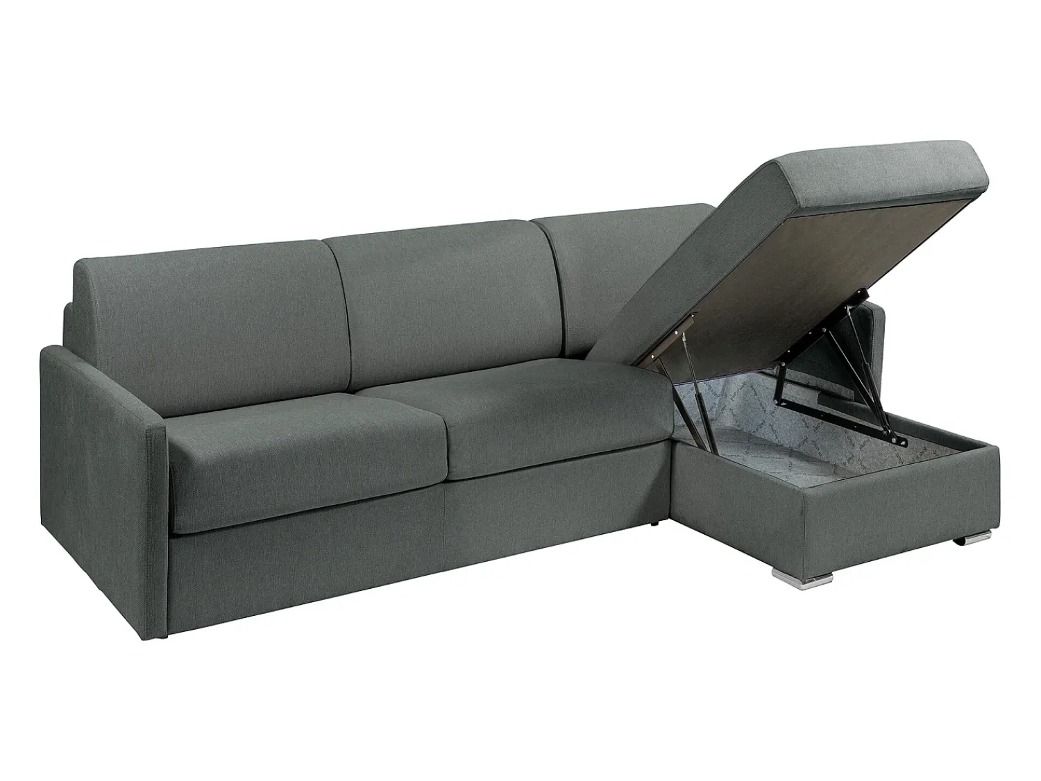 Discount Vente-unique Sofá de canto convertível abertura rápida tecido cinza, cama 160 cm e colchão 14 cm CALIFE Cinzento