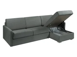 Vente-unique Sofá de canto convertível abertura rápida tecido cinza, cama 140 cm e colchão 22 cm CALIFE^ Sofá