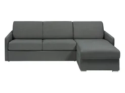 Vente-unique Sofá de canto convertível abertura rápida tecido cinza, cama 140 cm e colchão 22 cm CALIFE^ Sofá