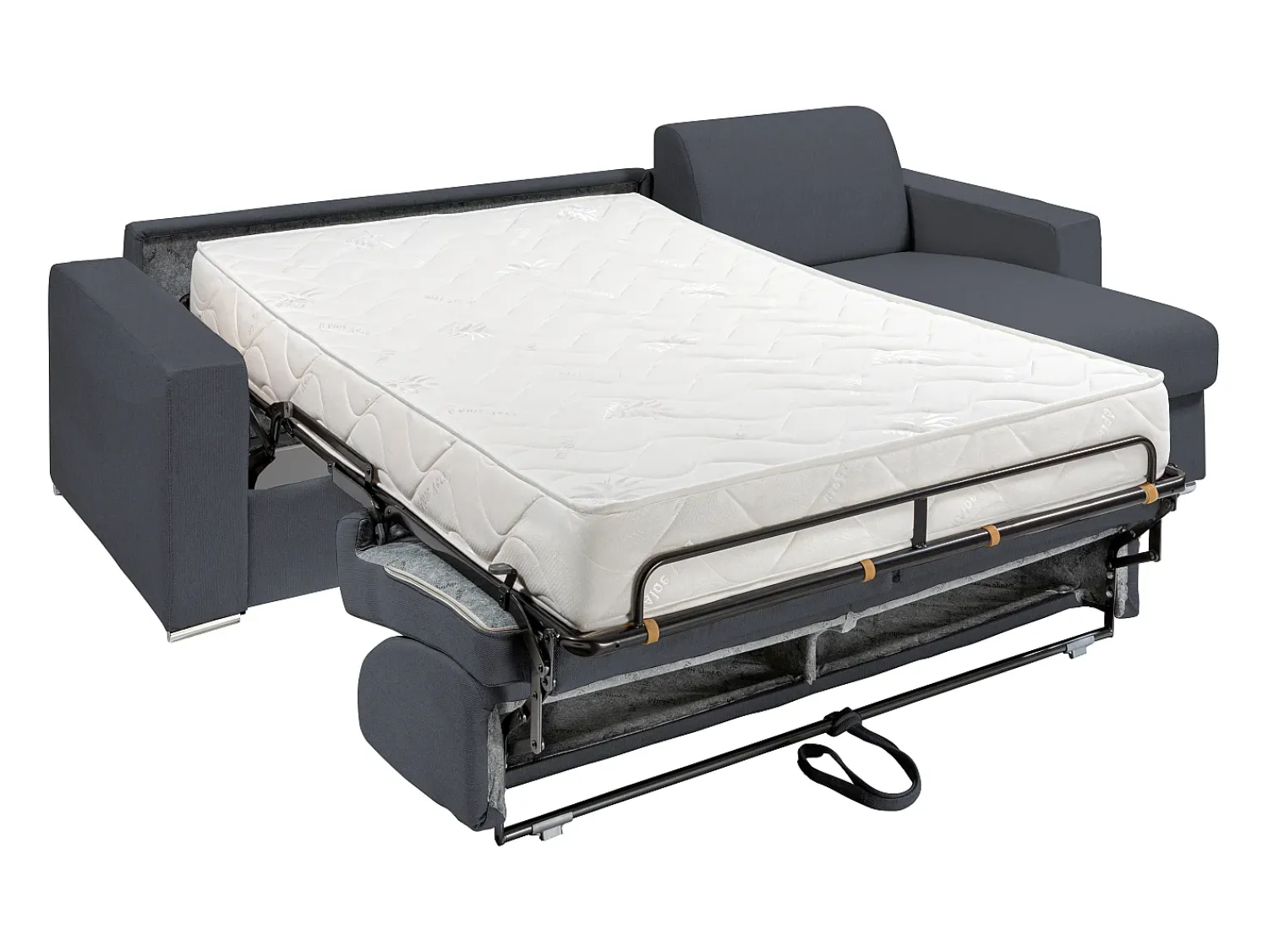 Sofá*Vente-unique Sofá de canto convertível abertura rápida tecido cinzento antracite ripas 160 cm - 22 cm - CALITO Cinza antracite / Cinzento