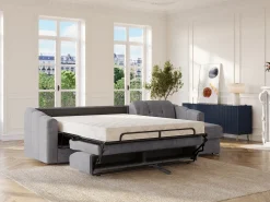 Sofá*Vente-unique Sofá de canto convertível abertura rápida tecido ripas largas - 140 cm - 18 cm DARIELO Cinzento