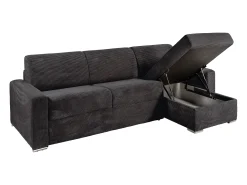 Vente-unique Sofá de canto convertível abertura rápida veludo canelado cinzento 140 cm ripas largas 22 cm CALITO^ Sofá