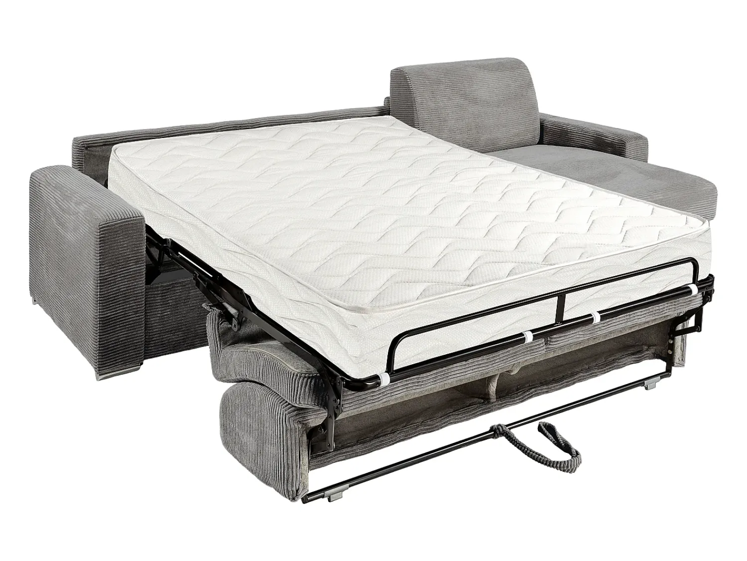 Sofá*Vente-unique Sofá de canto convertível abertura rápida veludo canelado 140 cm latte large 22 CALITO Cinzento claro