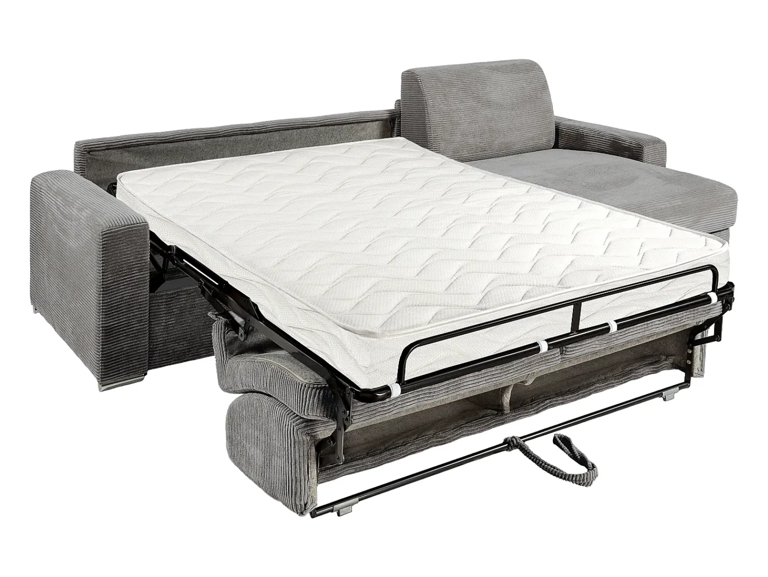 Sofá|Vente-unique Sofá de canto convertível abertura rápida veludo canelado 160 cm latte large 14 CALITO Cinzento claro