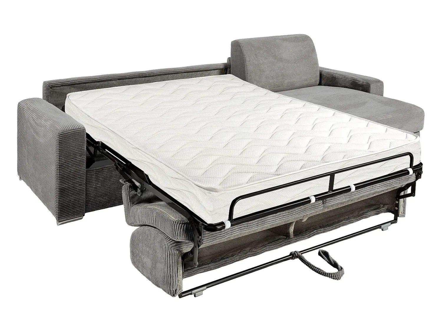 Sale Vente-unique Sofá de canto convertível abertura rápida veludo canelado 160 cm 18 cm CALITO Cinzento claro