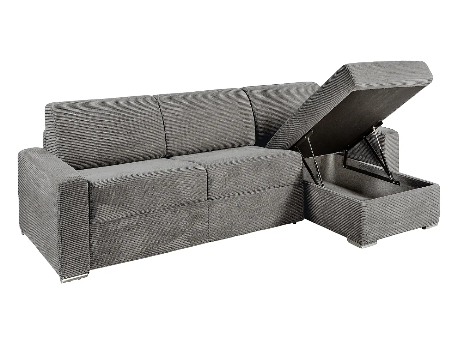 Sale Vente-unique Sofá de canto convertível abertura rápida veludo canelado 160 cm 18 cm CALITO Cinzento claro