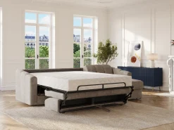 Sale Vente-unique Sofá de canto convertível abertura rápida tecido ripas largas - 160 cm - 22 cm DARIELO Taupe