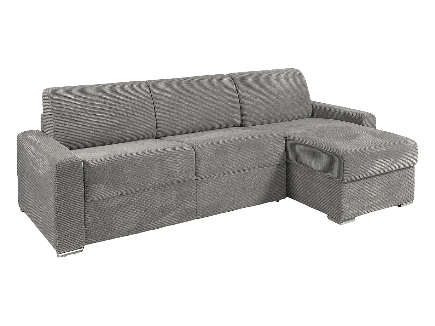 Sofá*Vente-unique Sofá de canto convertível abertura rápida veludo canelado 160 cm 22 cm CALITO Cinzento claro