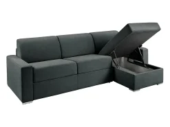 Vente-unique Sofá de canto convertível abertura rápida tecido verde abeto ripas largas 160 cm - 14 cm - CALITO^ Sofá