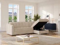 Sofá|Vente-unique Sofá de canto convertível abertura rápida tecido ripas largas - 160 cm - 14 cm DARIELO Bege