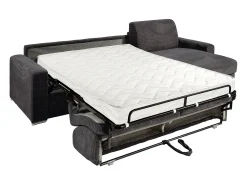 Sofá*Vente-unique Sofá de canto convertível abertura rápida veludo canelado cinzento 140 cm ripas largas 14 cm CALITO Cinza antracite