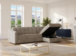 Sofá*Vente-unique Sofá de canto convertível et reversível abertura rápida em tecido - 140 cm - 18 cm DARIELO Taupe