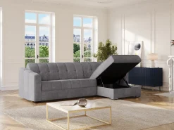 Sofá*Vente-unique Sofá de canto convertível et reversível abertura rápida em tecido - 140 cm - 14 cm DARIELO Cinzento