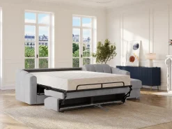 Sofá*Vente-unique Sofá de canto convertível reversível abertura rápida tecido - 140 cm - 22 cm DARIELO Cinzento claro