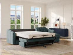 Vente-unique Sofá de canto convertível reversível abertura rápida tecido azul pato - 140 cm - 14 cm DARIELO^ Sofá