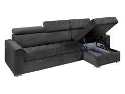 Sofá*Vente-unique Sofá de canto convertível veludo canelado antracite, cama 140 cm, colchão 18 cm VIZIR Cinza antracite