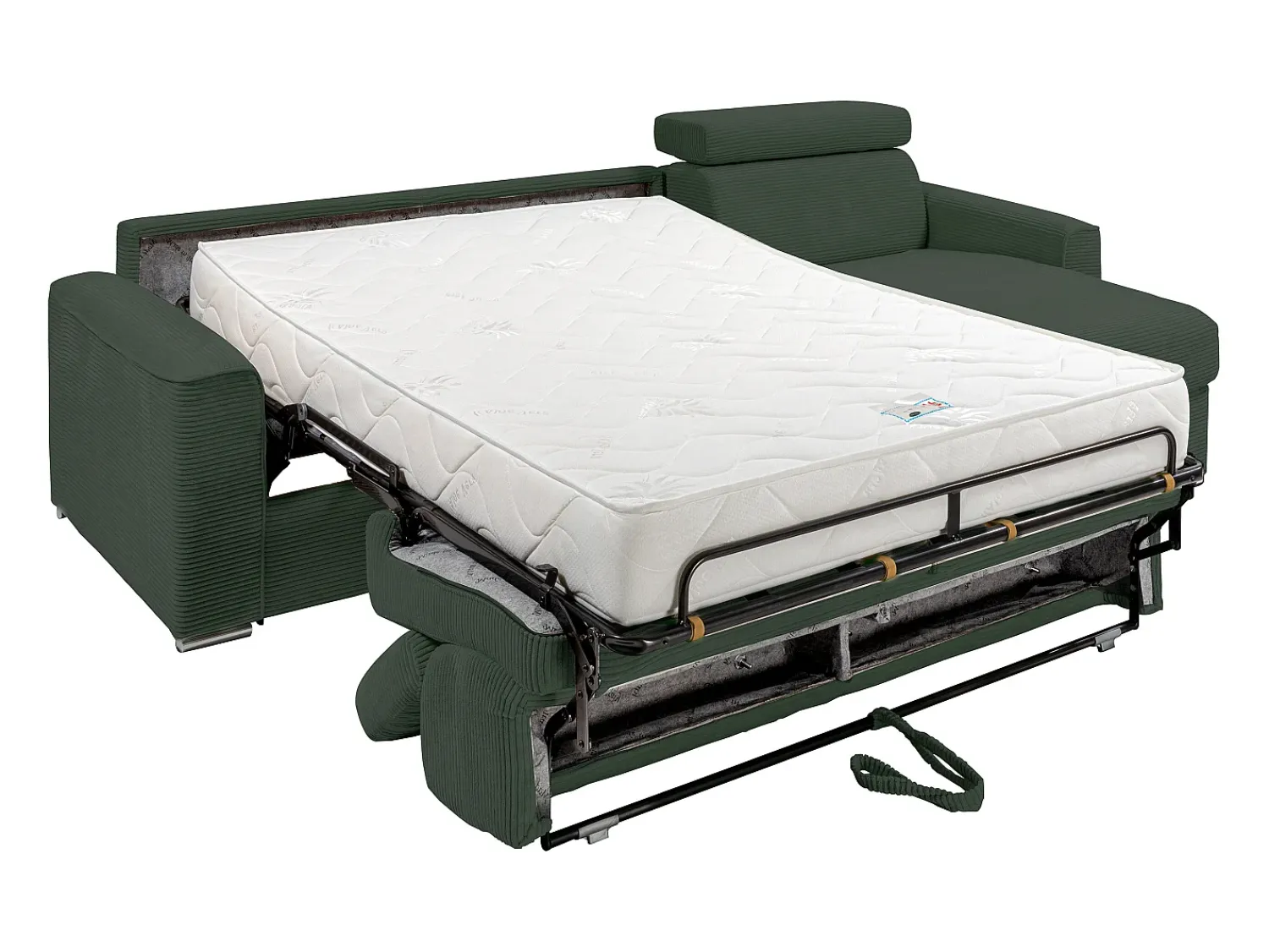 Discount Vente-unique Sofá de canto convertível veludo canelado , cama 160 cm, colchão 22 cm VIZIR Verde