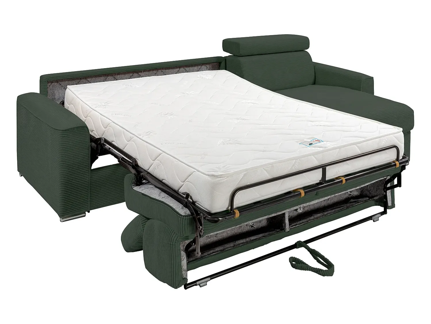 Sofá|Vente-unique Sofá de canto convertível veludo canelado , cama 160 cm, colchão 18 cm VIZIR Verde