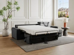 Vente-unique Sofá de canto convertível veludo canelado antracite, cama 160 cm, colchão 18 cm VIZIR^ Sofá