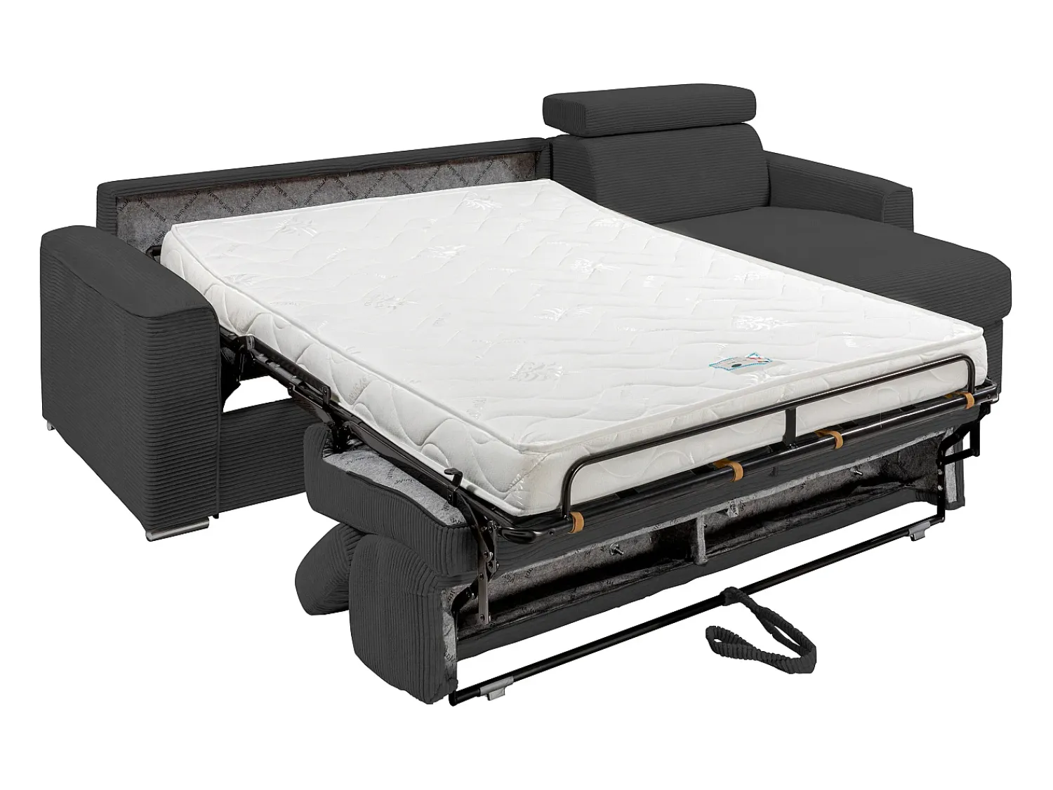 Sale Vente-unique Sofá de canto convertível veludo canelado antracite, cama 160 cm, colchão 14 cm VIZIR Cinza antracite