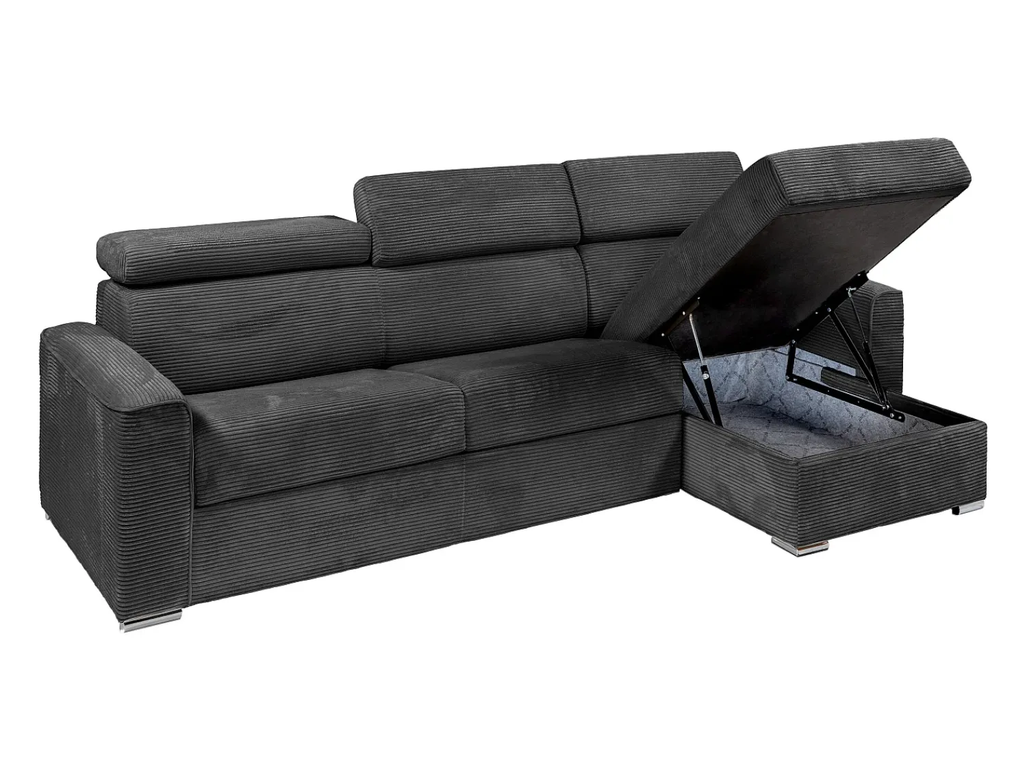 Sale Vente-unique Sofá de canto convertível veludo canelado antracite, cama 160 cm, colchão 14 cm VIZIR Cinza antracite
