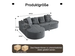 Sofá|Hauss Spole Sofá de canto de 3 lugares com 4 almofadas - Chaise longue em forma de L - Veludo cotelê - Não necessita de montagem Cinzento