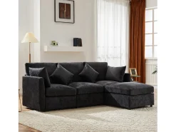 Sofá*ModernLuxe Sofá de canto de 3 lugares - com apoio para pés modular - chenille - Cinza Cinzento