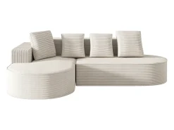 Sofá|Hauss Spole Sofá de canto de 3 lugares com 4 almofadas - Chaise longue em forma de L - Veludo cotelê - Não necessita de montagem Branco