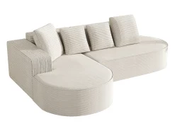 Sofá|Hauss Spole Sofá de canto de 3 lugares com 4 almofadas - Chaise longue em forma de L - Veludo cotelê - Não necessita de montagem Branco