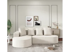 Sofá|Hauss Spole Sofá de canto de 3 lugares com 4 almofadas - Chaise longue em forma de L - Veludo cotelê - Não necessita de montagem Branco
