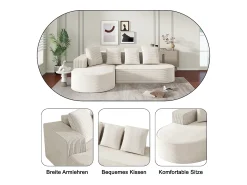 Sofá|Hauss Spole Sofá de canto de 3 lugares com 4 almofadas - Chaise longue em forma de L - Veludo cotelê - Não necessita de montagem Branco