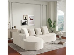 Sofá|Hauss Spole Sofá de canto de 3 lugares com 4 almofadas - Chaise longue em forma de L - Veludo cotelê - Não necessita de montagem Branco