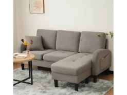 Sofá*Merax Sofá de canto de 3 lugares com chaise longue - 185 x 118 x 82 cm - tecido respirável de algodão e linho - cinza escuro antigo Cinzento