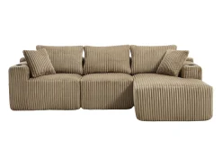 Sofá*Hauss Spole Sofá de canto de 3 lugares com chaise longue e 5 almofadas - Tecido de bombazine - Cor Caqui