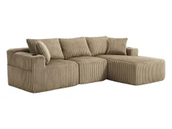 Sofá*Hauss Spole Sofá de canto de 3 lugares com chaise longue e 5 almofadas - Tecido de bombazine - Cor Caqui
