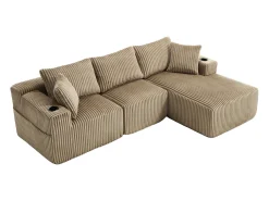 Sofá*Hauss Spole Sofá de canto de 3 lugares com chaise longue e 5 almofadas - Tecido de bombazine - Cor Caqui