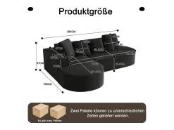 Best Hauss Spole Sofá de canto de 3 lugares com 4 almofadas - Chaise longue em forma de L - Veludo cotelê - Não necessita de montagem Preto