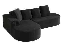 Best Hauss Spole Sofá de canto de 3 lugares com 4 almofadas - Chaise longue em forma de L - Veludo cotelê - Não necessita de montagem Preto