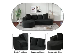 Best Hauss Spole Sofá de canto de 3 lugares com 4 almofadas - Chaise longue em forma de L - Veludo cotelê - Não necessita de montagem Preto