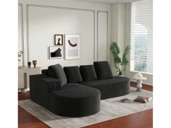 Best Hauss Spole Sofá de canto de 3 lugares com 4 almofadas - Chaise longue em forma de L - Veludo cotelê - Não necessita de montagem Preto