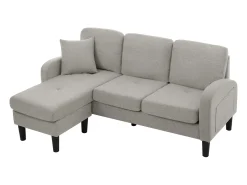 Sofá*Merax Sofá de canto de 3 lugares com chaise longue - 185 x 118 x 82 cm - tecido respirável de algodão e linho - Cinza Cinzento