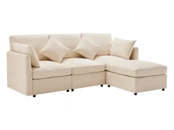 New ModernLuxe Sofá de canto de 3 lugares - com apoio para pés modular - chenille - Bege