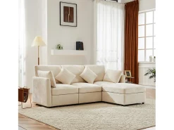 New ModernLuxe Sofá de canto de 3 lugares - com apoio para pés modular - chenille - Bege