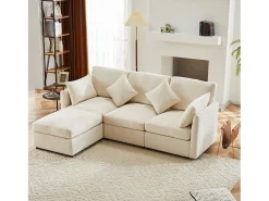 New ModernLuxe Sofá de canto de 3 lugares - com apoio para pés modular - chenille - Bege