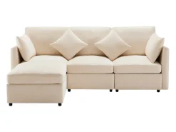 New ModernLuxe Sofá de canto de 3 lugares - com apoio para pés modular - chenille - Bege
