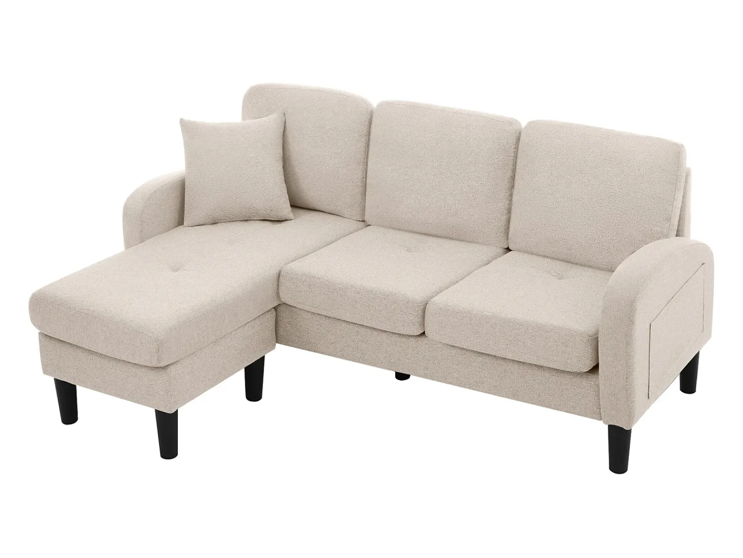 Sofá|Merax Sofá de canto de 3 lugares com chaise longue - 185 x 118 x 82 cm - tecido respirável de algodão e linho - Bege