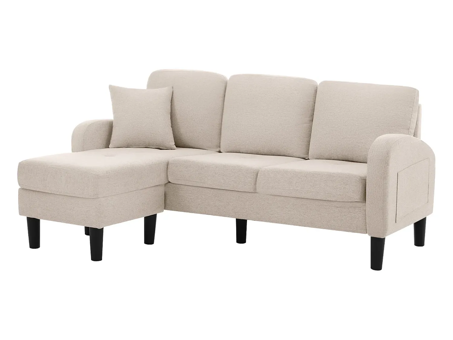Sofá|Merax Sofá de canto de 3 lugares com chaise longue - 185 x 118 x 82 cm - tecido respirável de algodão e linho - Bege